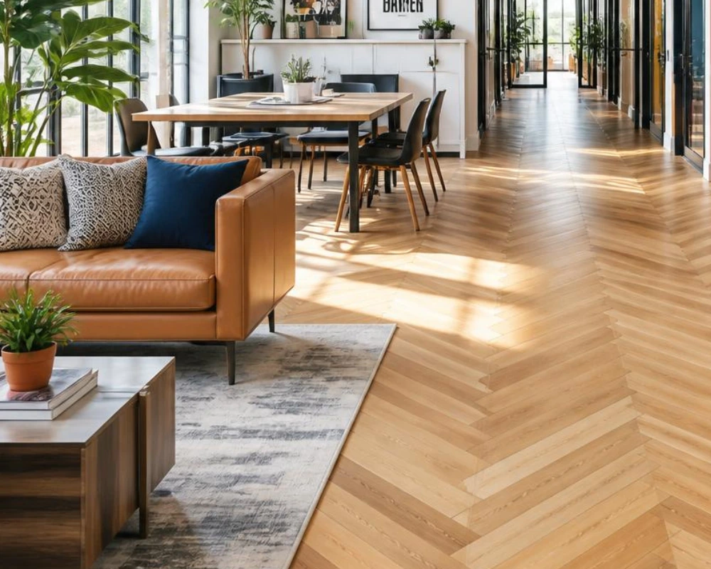 Chevron Pattern Wood Floor in Workspaces