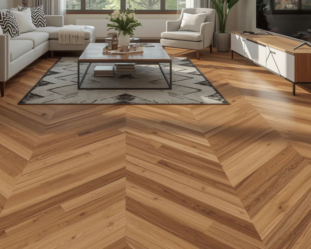 Chevron Wood Floor in Living Room
