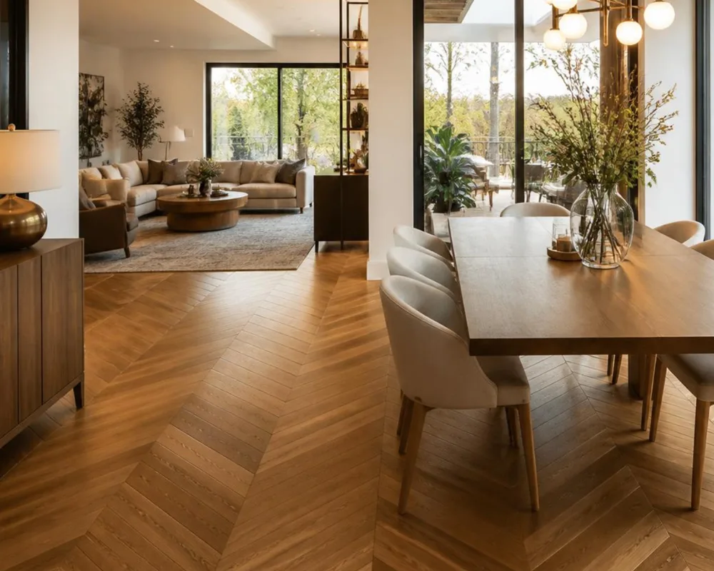 Chevron Wood Floors in Dinning Area
