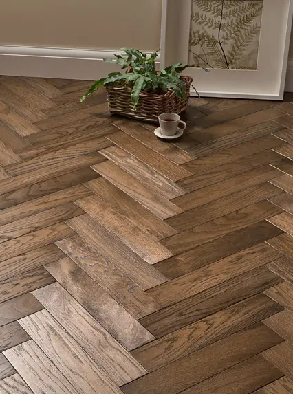 Herringbone pattern wooden flooring